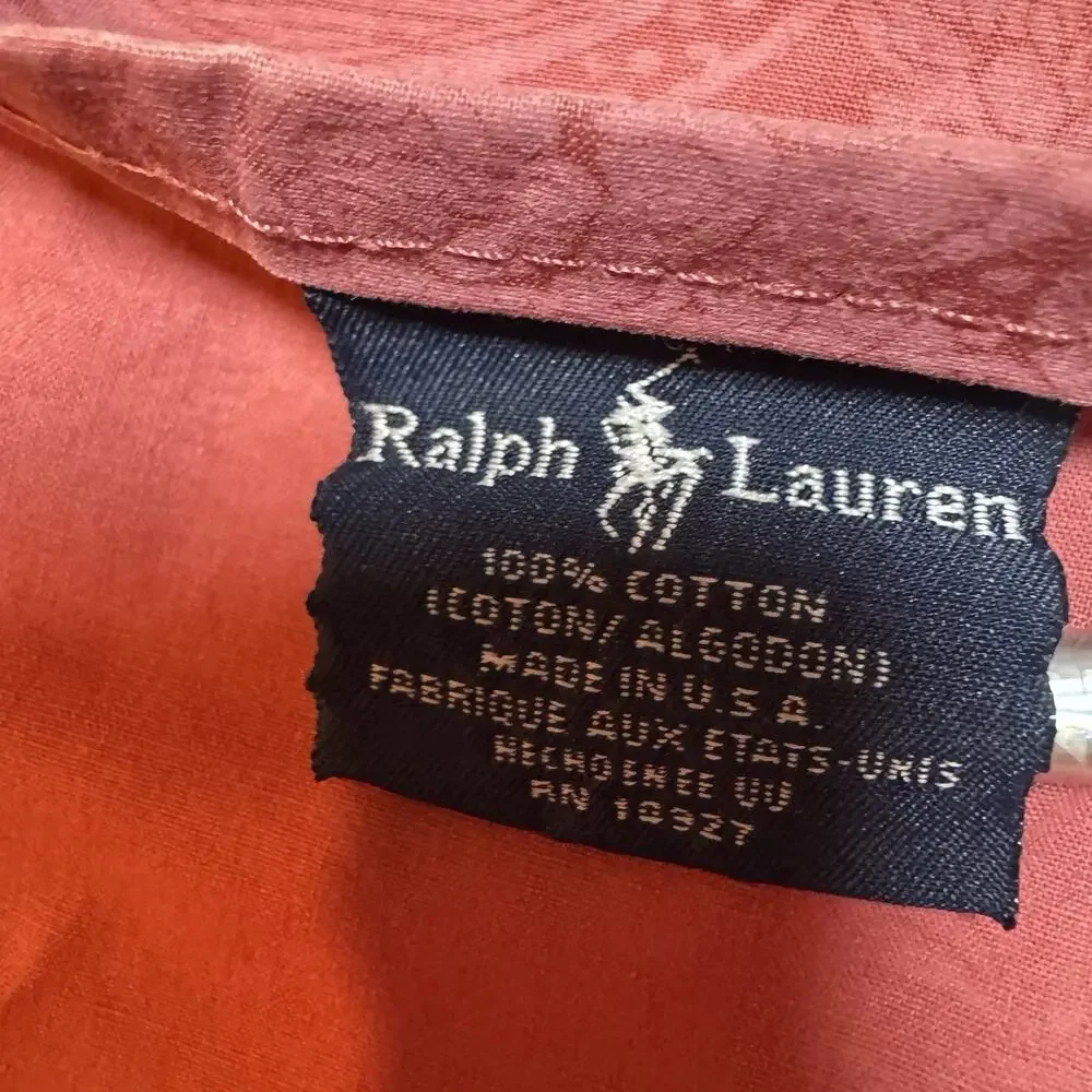 Read*** Vintage Ralph Lauren AVERY Coastal Red King Flat Sheet USA Made